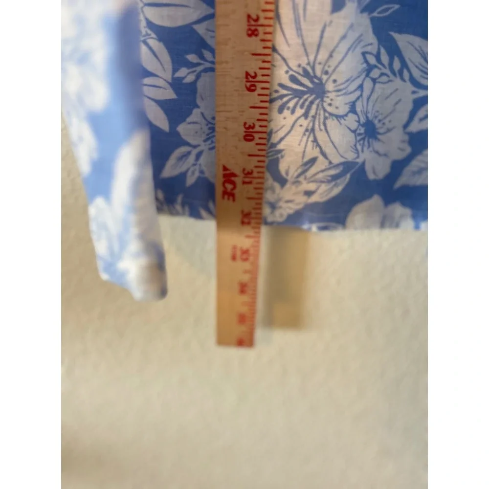 C&C California Coastal Cottagecore‎ Blue White Floral 100% Linen Midi Skirt M